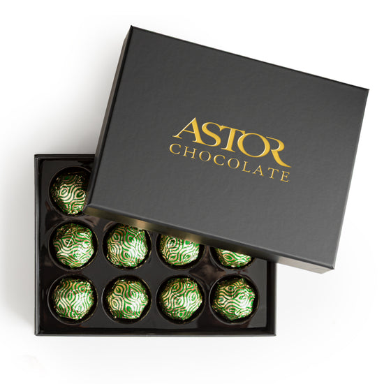 Dubai Style - Milk Chocolate Pistachio Creme Truffles in a Deco Box 12pc