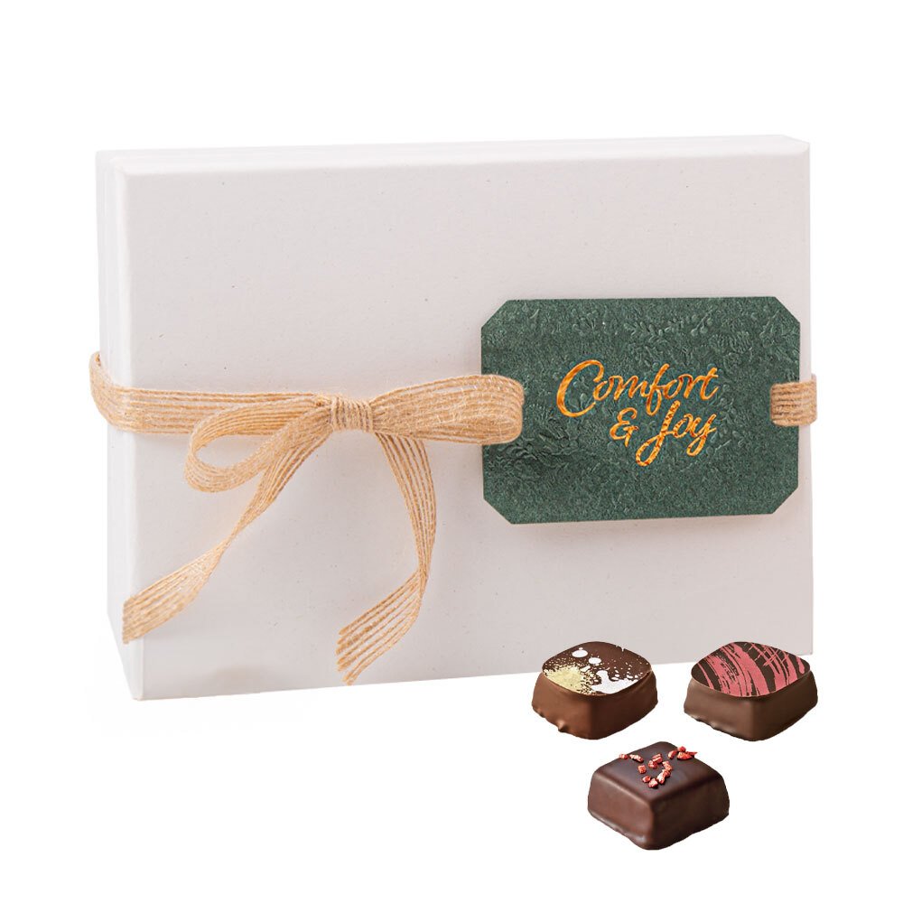 Holiday - Le Belge White Kraft Studio Box w/ Burlap Ribbon and Comfort & Joy Hang Tag 24pc